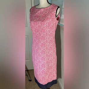 Talbots 14 Hot Pink &WhiteThick cotton sheath dress navy lace bottom Elle Woods